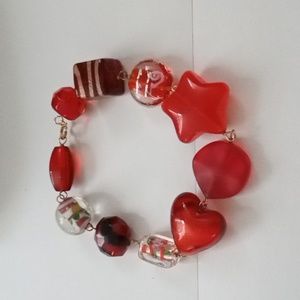Red Beaded Bracelet With Murano Style Beads